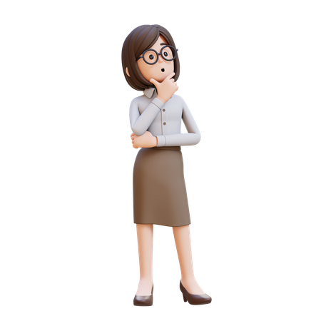 Businesswoman In Suit And Glasses Thinking Looking Up  3D Illustration
