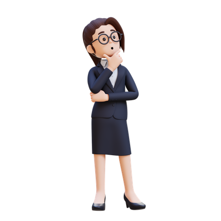 Businesswoman In Suit And Glasses Thinking Looking Up  3D Illustration