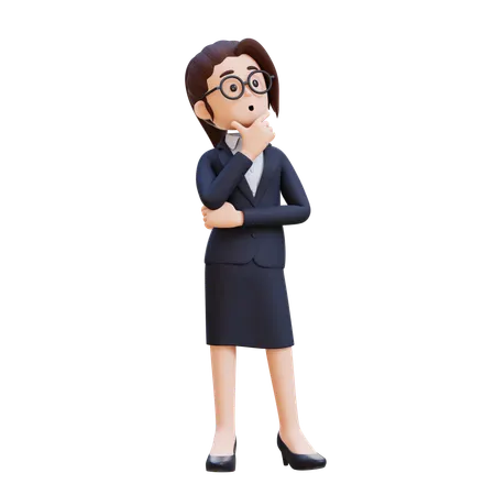 Businesswoman In Suit And Glasses Thinking Looking Up  3D Illustration