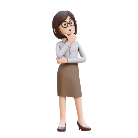 Businesswoman In Suit And Glasses Thinking Looking Up  3D Illustration