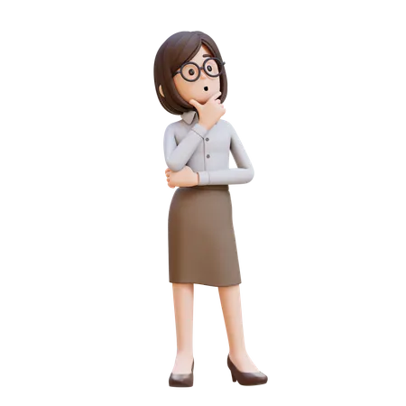 Businesswoman In Suit And Glasses Thinking Looking Up  3D Illustration