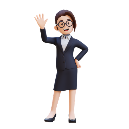 Businesswoman In Suit And Glasses Waving  3D Icon