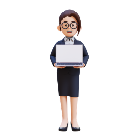 Businesswoman In Suit Holding Laptop  3D Illustration