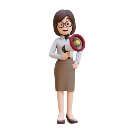 Businesswoman In Suit Holding Megaphone  3D Icon