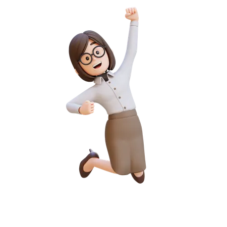Businesswoman In Suit Jumping Up And Down With Her Arms Raised In Air  3D Illustration