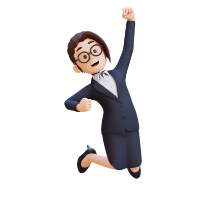 정장을 입고 팔을 공중으로 들고 위아래로 점프하는 사업가  3D Illustration