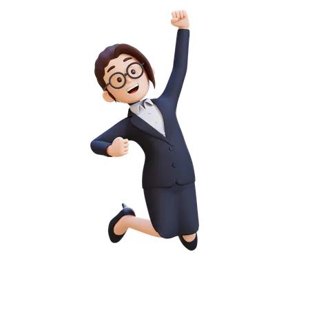 정장을 입고 팔을 공중으로 들고 위아래로 점프하는 사업가  3D Illustration