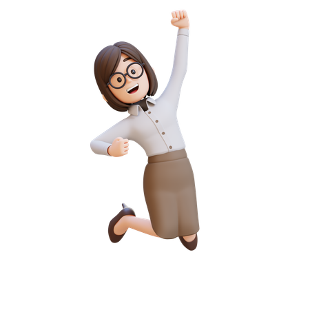 정장을 입고 팔을 공중으로 들고 위아래로 점프하는 사업가  3D Illustration