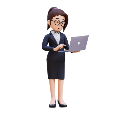 Businesswoman In Suit Standing Confused Working On Laptop  3D Illustration