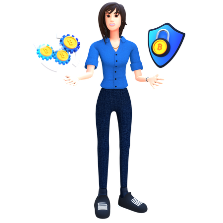 Businesswoman investing bitcoin security  3D Icon