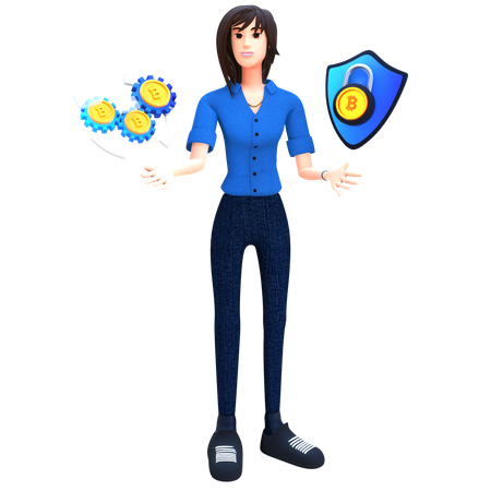 Businesswoman investing bitcoin security  3D Illustration