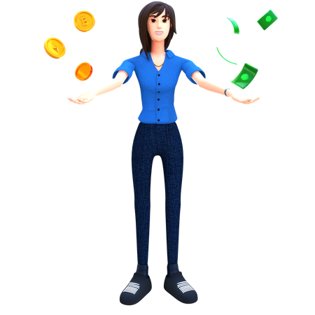 Businesswoman investing money in stock market  3D Icon