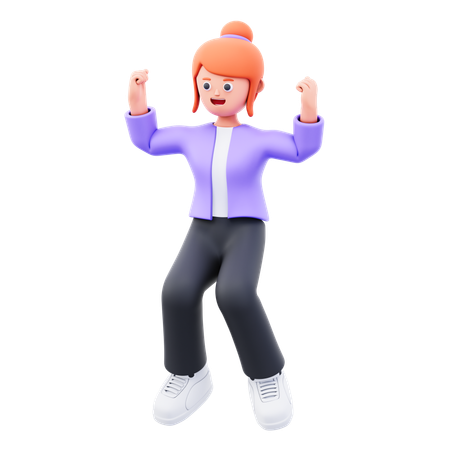 Businesswoman Jump While Celebrating Success  3D Illustration