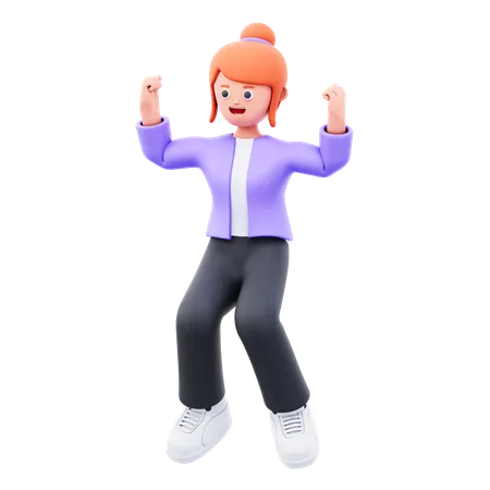 Businesswoman Jump While Celebrating Success  3D Illustration