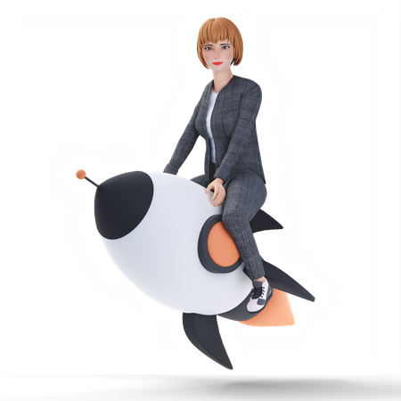Businesswoman launching startup 3D Illustration