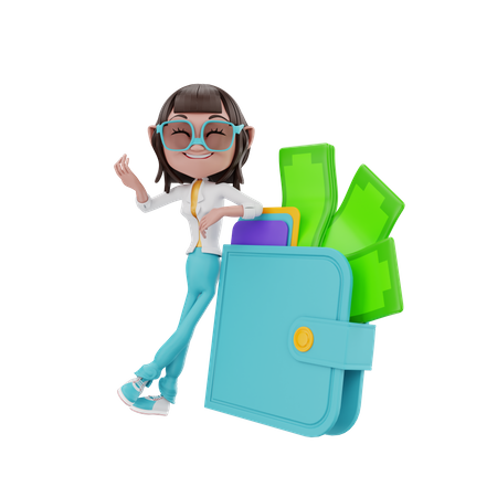 Businesswoman leaning on the wallet  3D Illustration