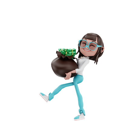 Businesswoman lifting money bag  3D Illustration