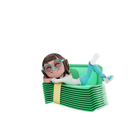 Businesswoman lying on money  3D Illustration