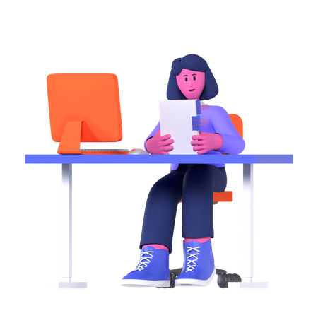 Businesswoman Making Business Report  3D Illustration