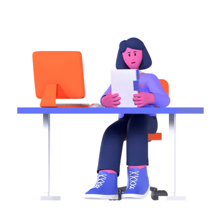 Businesswoman Making Business Report  3D Illustration