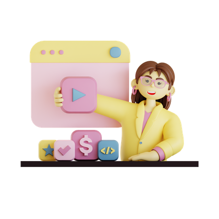 Businesswoman making video advertising  3D Illustration