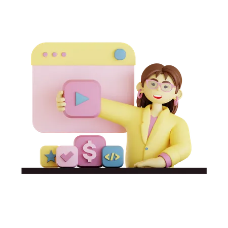 Businesswoman making video advertising  3D Illustration