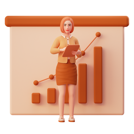 Businesswoman monitoring infographic of business performance  3D Illustration