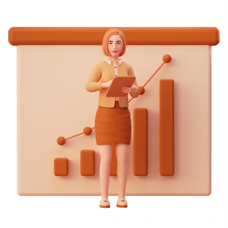 Businesswoman monitoring infographic of business performance  3D Illustration