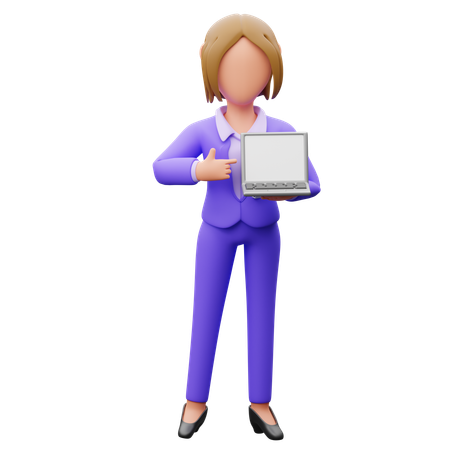 Businesswoman Pointing Laptop  3D Illustration