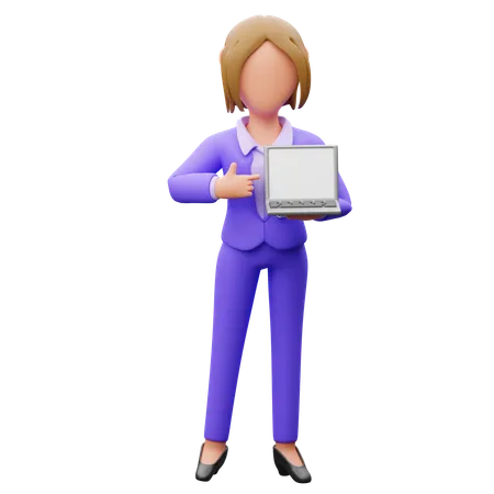 Businesswoman Pointing Laptop  3D Illustration