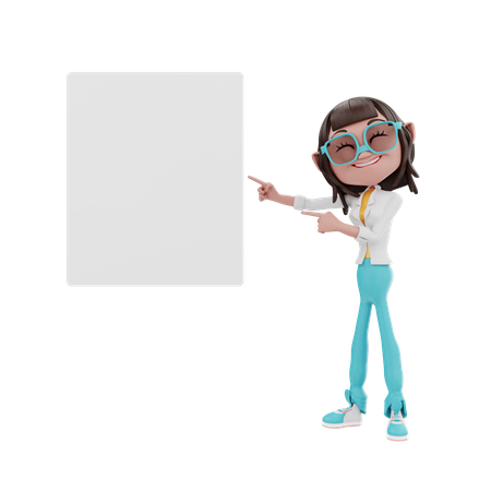 Businesswoman pointing to a blank board  3D Illustration