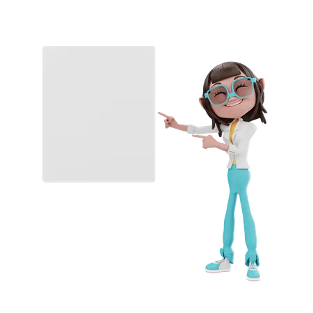 Businesswoman pointing to a blank board  3D Illustration