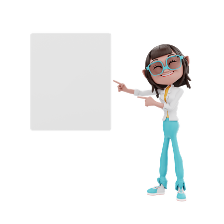 Businesswoman pointing to a blank board 3D Illustration