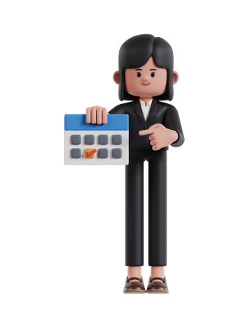 Businesswoman Pointing To Deadline Date On Calendar  3D Illustration