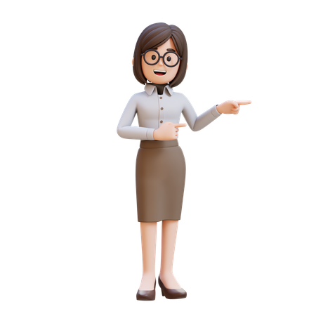 Businesswoman Pointing To Left  3D Illustration