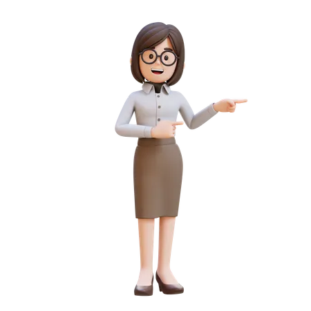 Businesswoman Pointing To Left  3D Illustration