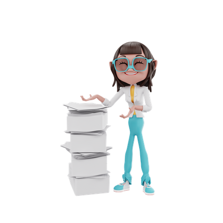 Businesswoman pointing to multiple files  3D Illustration