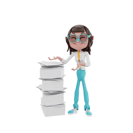 Businesswoman pointing to multiple files  3D Illustration