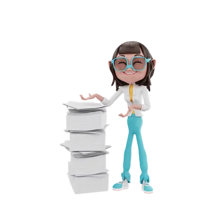 Businesswoman pointing to multiple files 3D Illustration