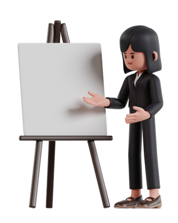 Businesswoman Presentation with white Board  3D Illustration