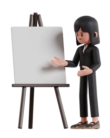 Businesswoman Presentation with white Board  3D Illustration