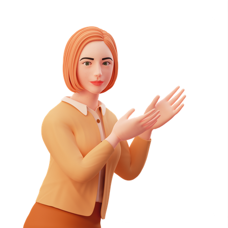 Businesswoman presenting in left side use both hand 3D Illustration