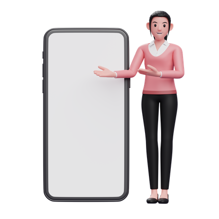 Businesswoman presenting phone  3D Illustration