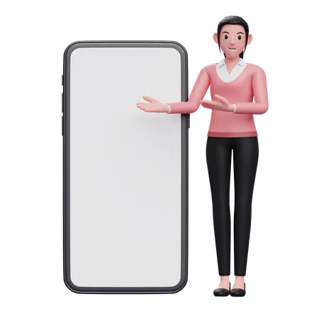 Businesswoman presenting phone  3D Illustration