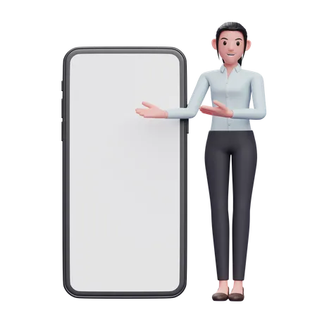 Businesswoman presenting phone  3D Illustration