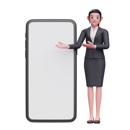 Businesswoman presenting phone  3D Illustration