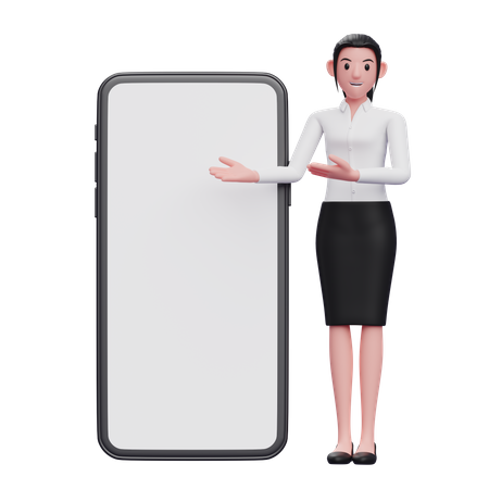 Businesswoman presenting phone  3D Illustration