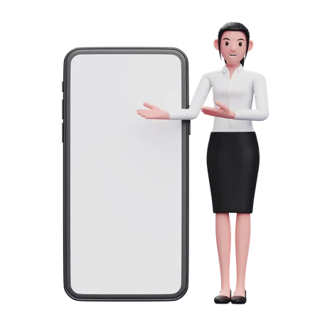 Businesswoman presenting phone  3D Illustration