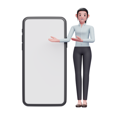 Businesswoman presenting phone  3D Illustration