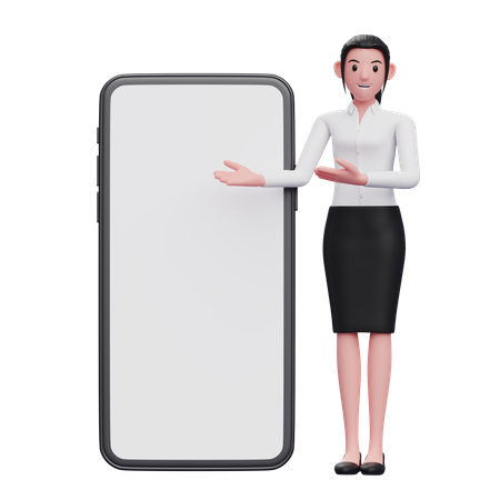 Businesswoman presenting phone 3D Illustration